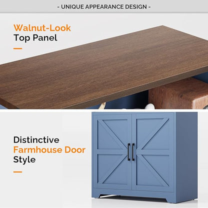 VINGLI Blue Bookcase with Doors and Adjustable Shelves, Steel 70" Tall Bookshelf Display Cabinet, 6-Tier Tall Farmhouse Metal Storage Cabinet for Study, Living Room, Home Office, Kitchen Pantry