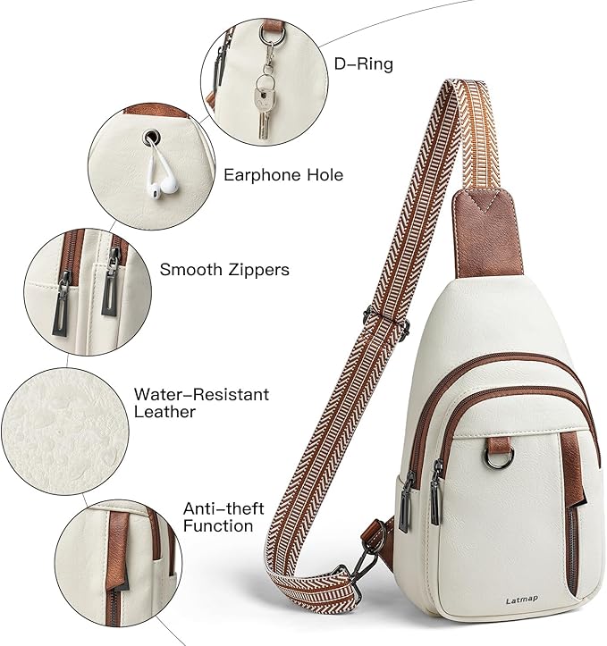 7L Sling Bag for Women Men Leather Small Sling Backpack Daypack Anti Theft Fanny Pack Crossbody Purse Travel
