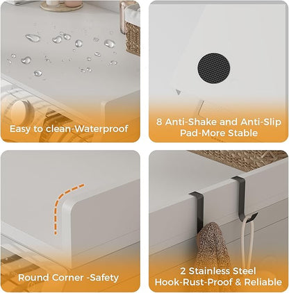 Washer Dryer Countertop, Wood Countertop with Edge Rails for Laundry Room Organization and Storage, Washer Dryer Topper for Laundry Room, 27.5" x 54" (White)