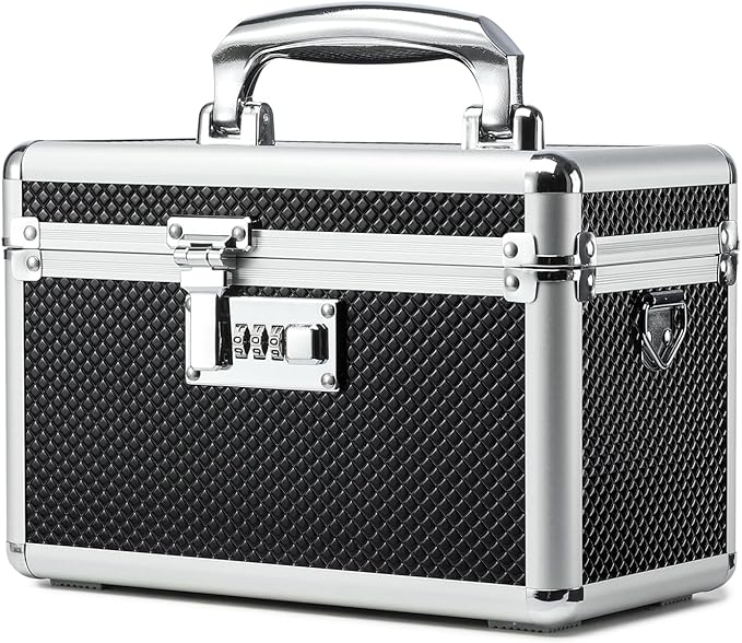 Storage Lock Box with Combination code, Lockable Medicine Storage Case, Empty First Aid Box, Security Lock Box, Multipurpose Lockbox for Home and Outdoor Use (Black, Small)