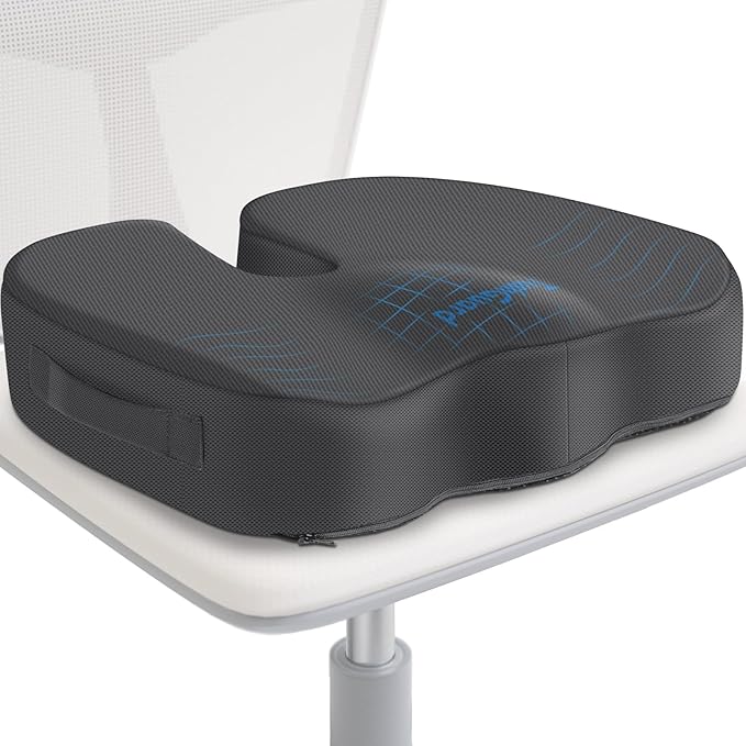 TushGuard Seat Cushion for Office Chair Memory Foam Non-Slip Desk Seat Cushion Back, Coccyx, Sciatica, Tailbone Pain Relief Butt Pillow for Office Chair, Car, Wheelchair, Grey