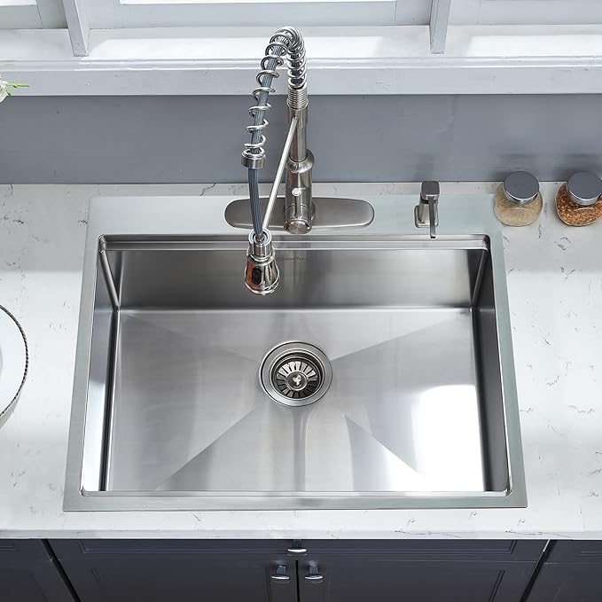 25 x 22 Inch Kitchen Sink, Drop In Stainless Steel Single Bowl Workstation Sink,with Cutting Board,for Kitchen, Laundry, Utility Room