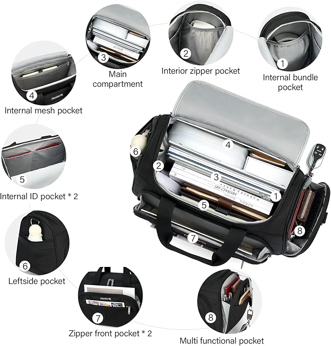 Hanke Underseat Carry On luggage Bags for Travel, Foldable Travel Bags for Women, Soft Lightweight Personal Item Travel Bag Small Carry On Bags for Airplanes, Travel Tote Bags for Women Men.（Black）
