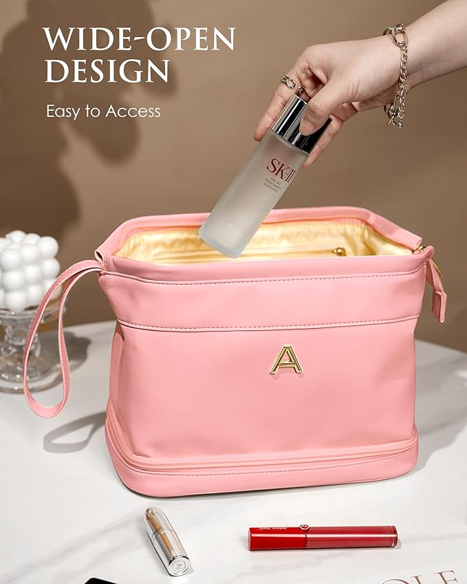 Gifts for Her, Initial Large Makeup Bags, Personalized Bags Cosmetic Bag with Makeup Brush Organizer, Sweet 16 Gifts for Girls Travel Toiletry Bag Wedding Gifts, Bridesmaid Gifts