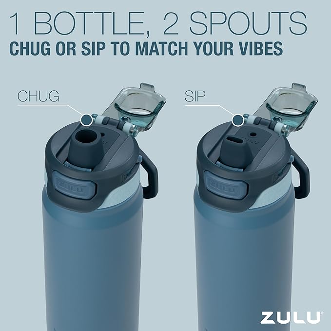 ZULU Powerfill Pro 40oz Stainless Steel Water Bottle with Quick Fill Lid, Triple Walled Vacuum Insulated Metal, Leak Proof Locking Lid, Sip and Chug, Reusable BPA Free, Ash