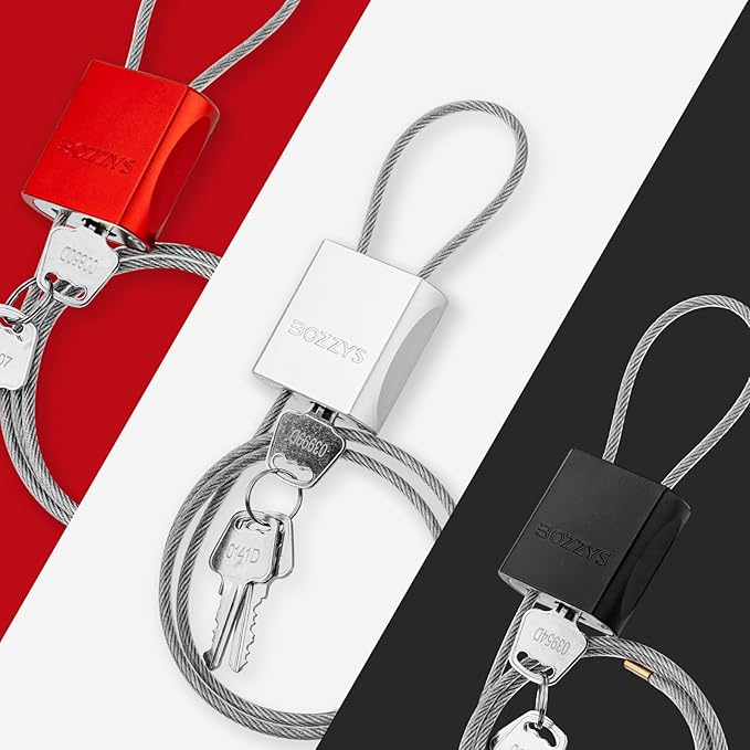 Adjustable Cable Padlock with 3 Keys | 1.15ft L x 1/6in D Aluminum Steel Cable Locks for Bikes, Gate, Lockers & Outdoor Gear | Keyed Different & Silver