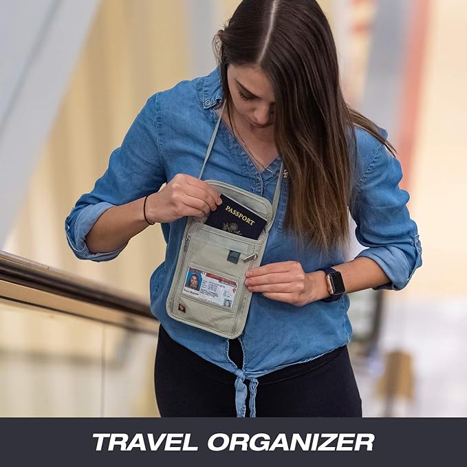 Lewis N. Clark RFID Blocking Stash Neck Wallet, Travel Pouch + Passport Holder for Women & Men, Taupe, One Size