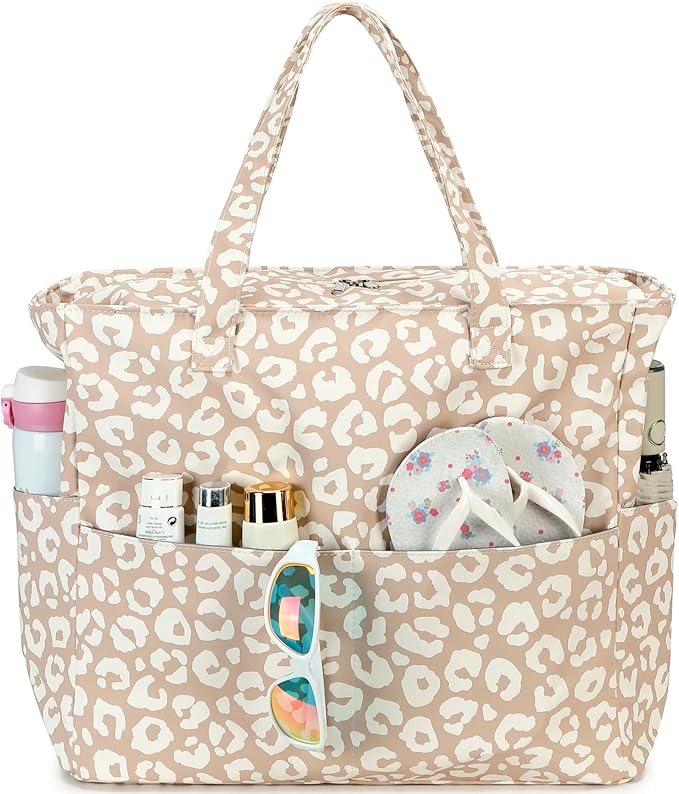 LEDAOU Beach Bag Waterproof Sandproof Women Tote Bag Pool Bag with Zipper for Gym Grocery Travel with Wet Pocket
