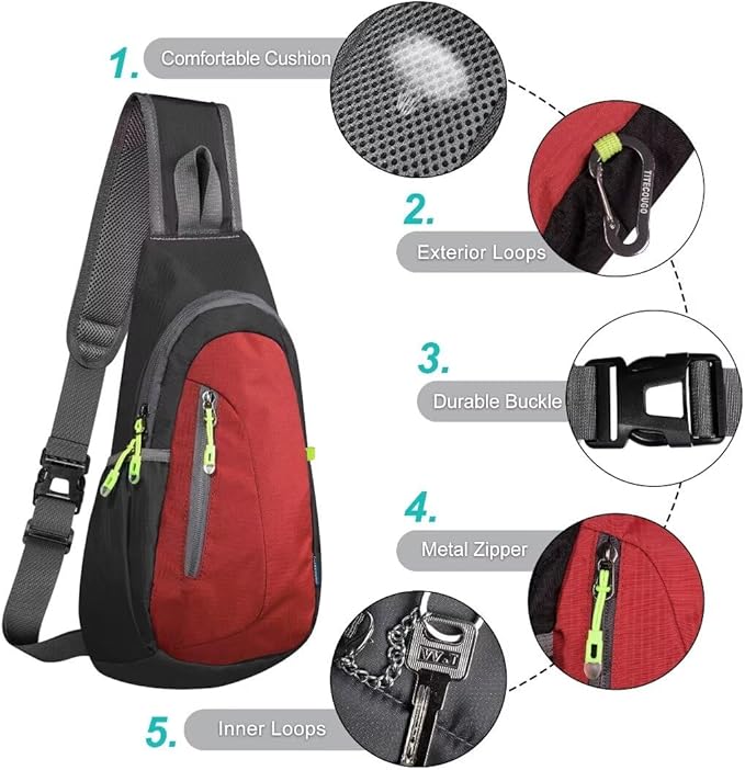 TITECOUGO Small Sling Bag, Lightweight Crossbody Backpack for Men Women, Shoulder Bag for Sports and Outdoor