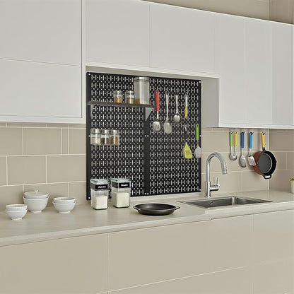 Pegboard Wall Organizer 2 PCS 32" x 16" Black Peg Board Metal Pegboard Panels for Garage Tool Storage