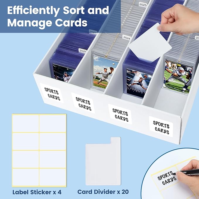 Trading Card Storage Box, 4 Pack Sports Cards Storage Boxes with 20 Dividers, Top Loader Storage Case for TCG/MTG, Game Cards