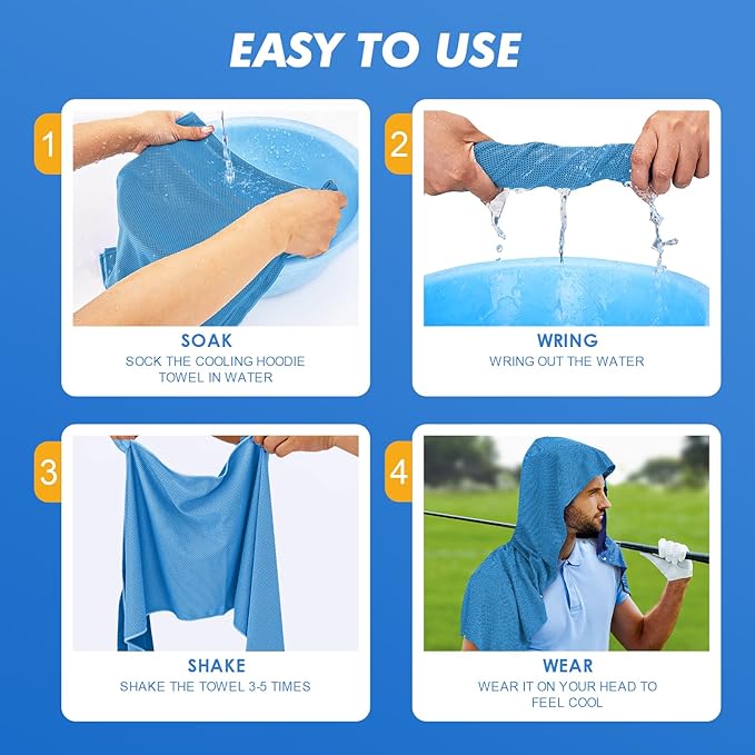 3 Pack Cooling Hoodie Towels for Neck and Face, UPF 50 Sun Protection & Instant Cooling, Ice Towels for Hot Weather, Soft Breathable Towel for Sport, Work Out, Gym, Camping & More Activities