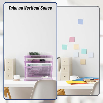 EASEPRES Desk File Organizer Mesh 4-Tier, Hanging Wall Mount Document Organization Stand, Desktop Vertical Mail Paper Folder Holder Rack with Bottom Tray for Office Home Cubicle, Light Purple