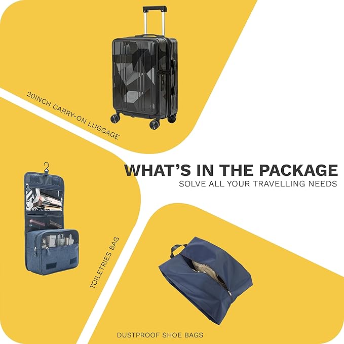 Carry On Luggage 22x14x9 Airline Approved Expandable Top Opening Carryon Luggage, TSA Approved Carry On Luggage Hard Shell Suitcases, Lightweight Away Carry On Suitcases, Black