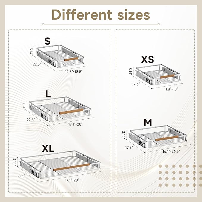 1 Pack Expandable Pull Out Cabinet Organizer，Side Mounting 12.3~18.5"x22.5"Cabinet Pull Out Shelves, Expandable Slide Out Spice Rack for Kitchen Bathroom Office