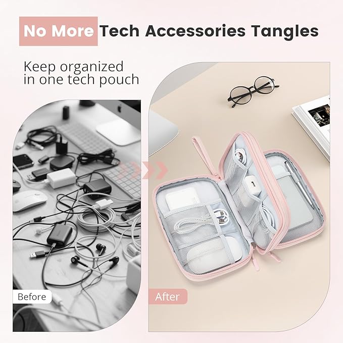 Skycase Tech Pouch - Lightweight Electronics Organizer Travel Case, Double Layers Travel Cable Organizer, All-in-One Storage Bag for Charger, Cord, Phone, Flash Drive, Accessories
