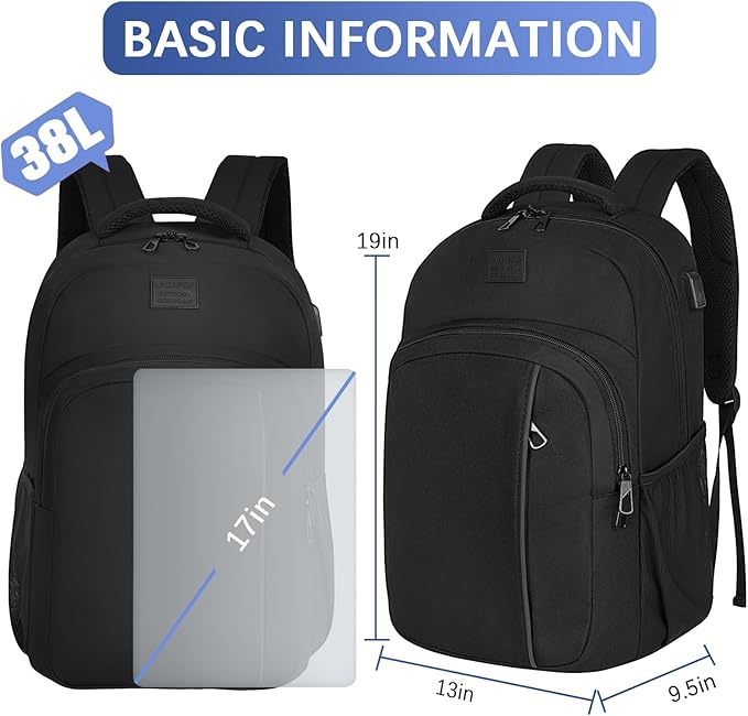 LARIPOP Extra Large Backpack,17.3 Inch Business Laptop backpack for Men Women with USB Charging Port,Water-Resistant Laptopack Weekender Daypack for Work College Computer