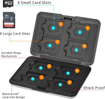 Aluminum Shock Resistant Carrying Box Memory Card Storage Case Holder 8 Slots for SD SDHC MMC Micro SD TF Cards Silver