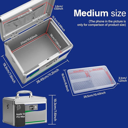 Medicine Lock Box for Safe Medication - 11.2 x 7.6 x 7.6 Inches - Lockable Storage Box for Drugs, First Aid Kit Empty, Lock Boxes with Key for Home/Outdoor (Blue/Medium)