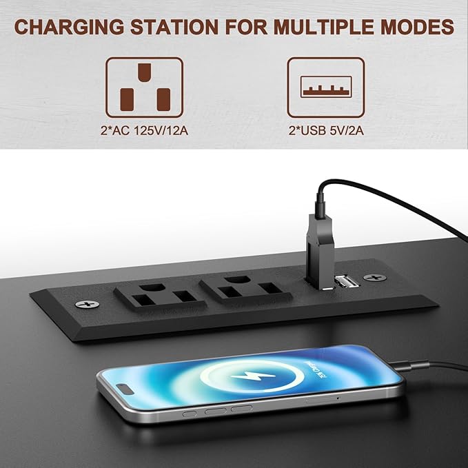 HIFYOBRO 21.6" Tall Fluted Nightstand Set, End Table with Charging Station and LED Light, Modern End Side Table with Drawer (Black)