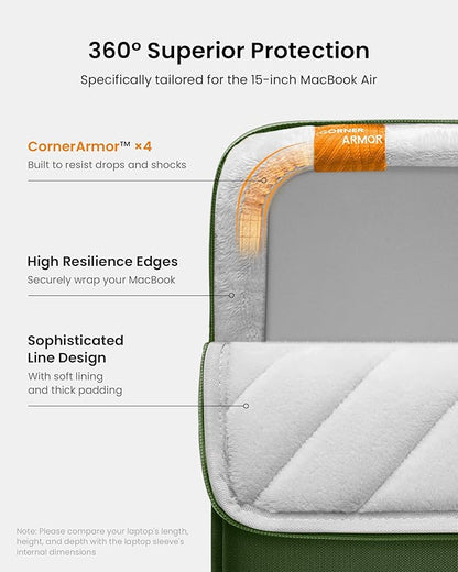 tomtoc 360° Protective Laptop Sleeve for 15-inch MacBook Air M4/A3241 2025, M3/A3114 2024, M2/A2941 2023, 15-inch MacBook Pro A1990 A1707, Dell XPS 15 Plus Laptop, Water-Resistant Computer Case Bag