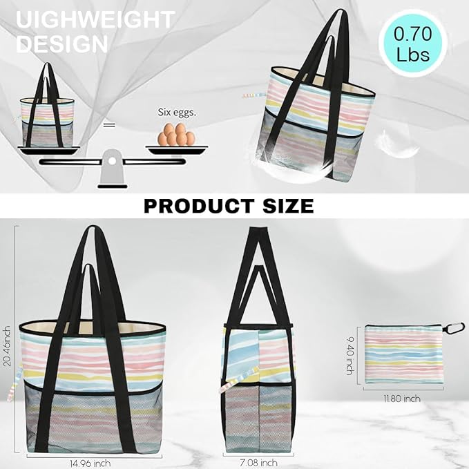 Sandproof Beach Bag with Zipper - 8-Pocket Waterproof Tote for Women & Family | Foldable Travel Swim Bag (Gift-Ready)