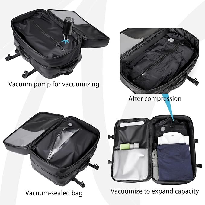 Vacuum-sealed travel computer backpack, Water-Resistant, With vacuum pump, Multiple Compartments, Anti-theft combination lock (Black)