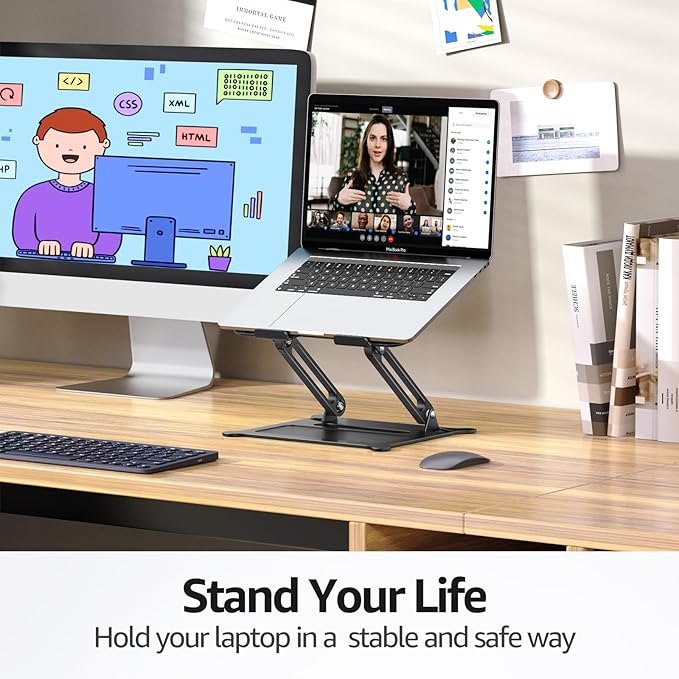 Urmust Laptop Notebook Stand Holder Adjustable Laptop Stand Portable Computer Riser Compatible with MacBook Air Pro HP Dell XPS Lenovo All Laptops 10-15.6"(Black)