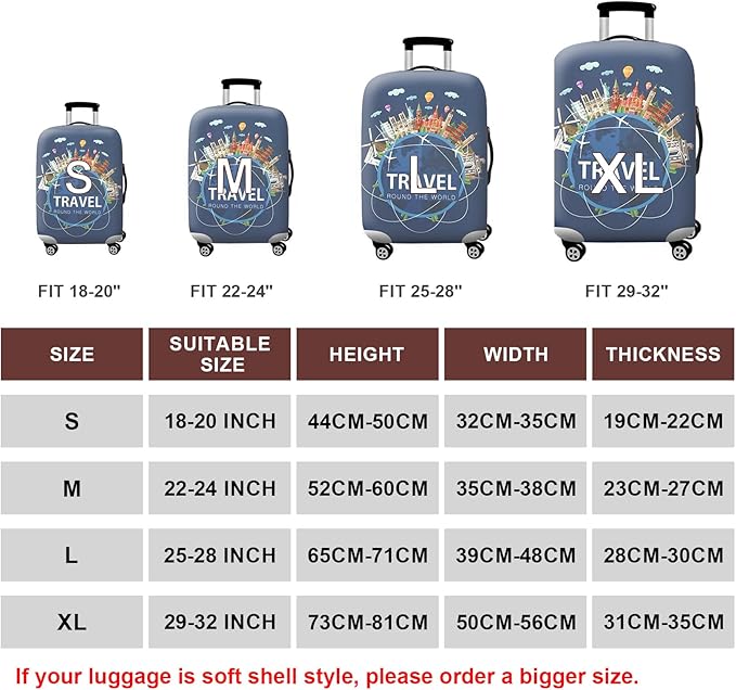 WUJIAONIAO Travel Luggage Cover Baggage Suitcase Cover Protector Skins 18-32 Inch (A9 TRAVEL, L (for 25-28 inch luggage))