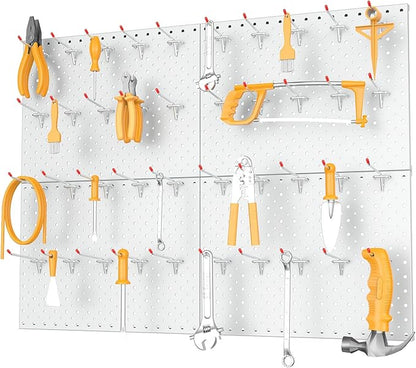 TORACK Metal Pegboard Panels and Hooks for Garage, Workbench, Shop, Shed Tool Organizer Peg Board with 1/8" & 1/4" Holes, Modular Wall-Mounted Pegboard with Pegboard Hooks(Cream White)