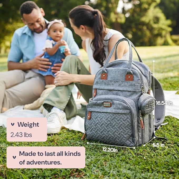 BabbleRoo Diaper Bag Backpack - Baby Essentials Travel Tote - Multi function Water Resistant Diaper Bag, Travel Essentials Baby Bag with Changing Pad, Stroller Straps & Pacifier Case - Light Blue