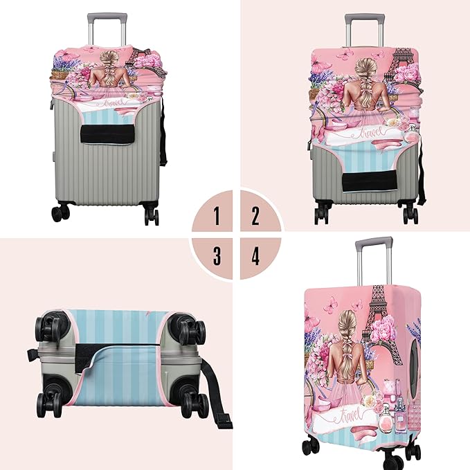 Travel Luggage Cover Suitcase Protector Fits 18-32 Inch Wheel Covers PatternedTravel Related Items Flower Luggage Protector Elastic S
