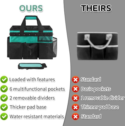 Boczif Cleaning Caddy Bag Wearable, Cleaning Caddy Supplies Organizer with Handle, Shoulder Straps & Detachable Divide, Cleaning Tool Organizers Tote Bag for Cleaners & Housekeepers (Green)