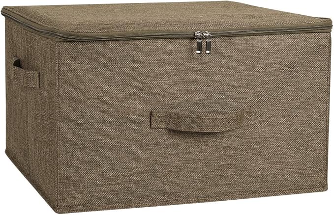 ANMINY Storage Bins with Zipper Lids 51.9 Qt Lidded Fabric Storage Boxes Baskets Cubes with Handles Collapsible Washable Cotton Linen Closet Shelf Clothes Organizer - Extra Large, Coffee