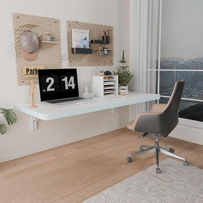 IAE Wall Mounted Folding Table with Pine Wood,36" x 14" Floating Wall Desk,Laundry Folding Table with Shelf Brackets,Fold Down Desk Shelf,Folding Workbench for Home,Dining,Laundry Room,Kitchen,White