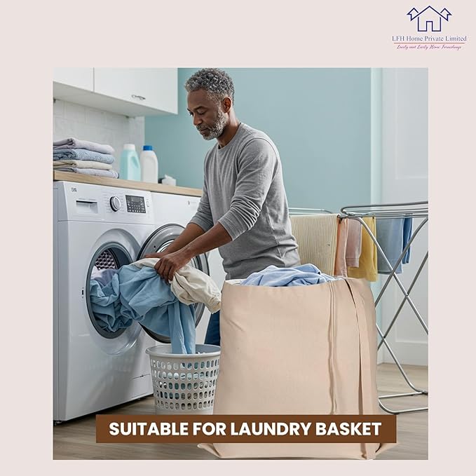 LFH Home Large Premium 100% Cotton Canvas Laundry Bag with Drawstring and Handles Heavy Duty, Multi-Use, and Washable for Home, Travel, College or Storage 24x36 (Pack of 4)-Natural
