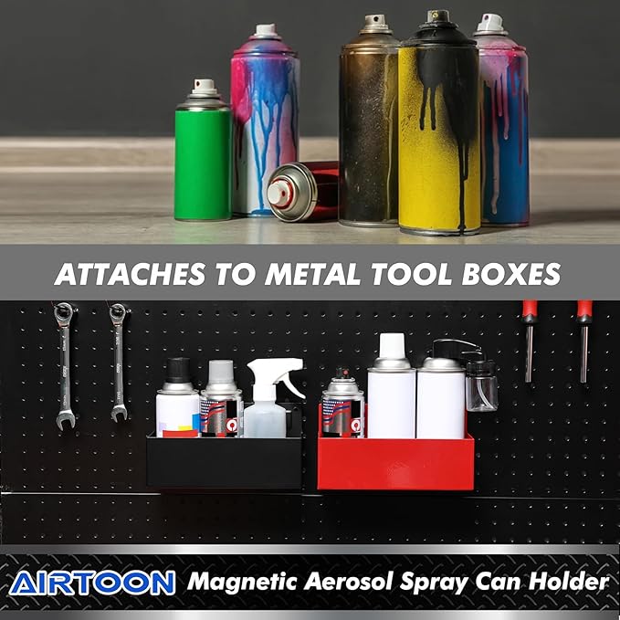 AIRTOON 2PCS Magnetic Aerosol Spray Can Holder, Magnetic Bottle Holder for Garage, Workspace and Home, Red and Black