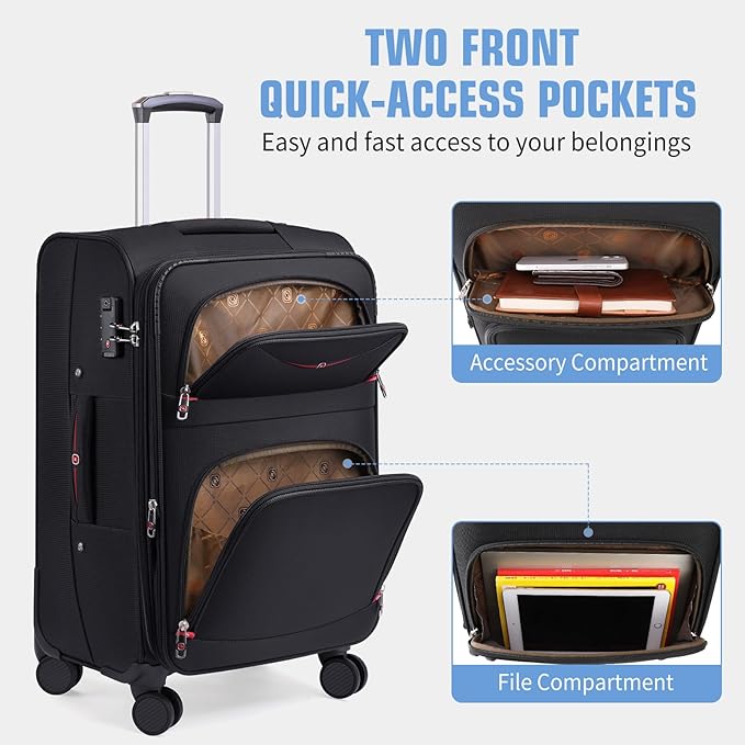 Softside Expandable Luggage with 4 Spinner Wheels, Durable Checked-Luggage Suicase (Black, 29-Inch)