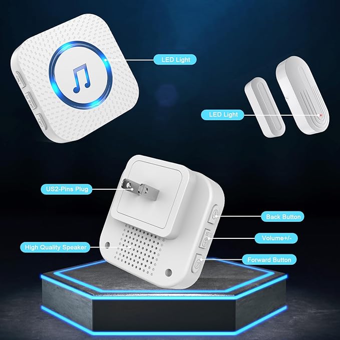 SanJie Door Chime, Door Open Contact Sensor Alarm with 500 FT Range,26 Chimes 5 Adjustable Volume for Business/Store/Home/Office When Entering 2 Receivers +1 Sensors