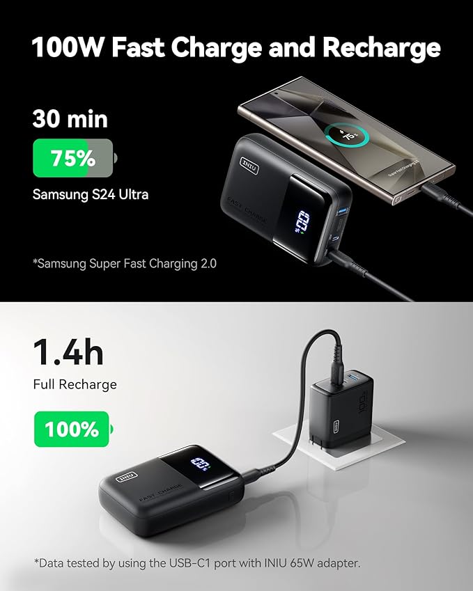 INIU Power Bank, 25000mAh 100W High Capacity Laptop & Phone Portable Charger, Fast Charging Flight Cruise Ship Family Essentials Traveling Mini Battery Pack for College Student Teen Boys Girls, Orange