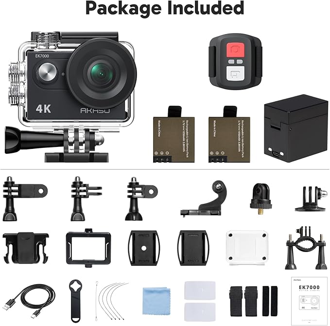 AKASO EK7000 4K30FPS 20MP WiFi Action Camera with EIS Ultra HD 131FT Waterproof Underwater Camera Remote Control 4X Zoom Support External Microphone Black
