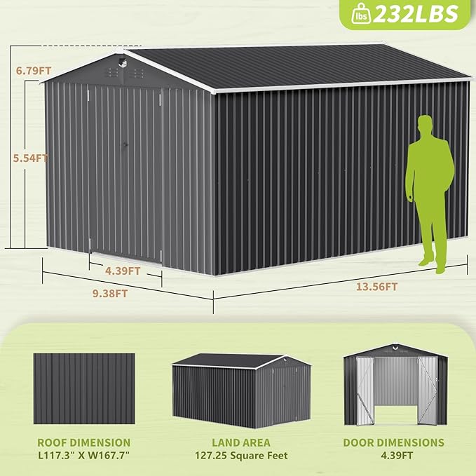 Metal Storage Shed,Outdoor Storage Building 10x14,Large Backyard Sheds with Lockable Doors,Waterproof Outside Storage Shed