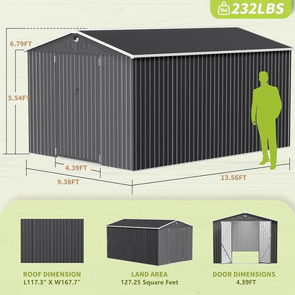 Metal Storage Shed,Outdoor Storage Building 10x14,Large Backyard Sheds with Lockable Doors,Waterproof Outside Storage Shed