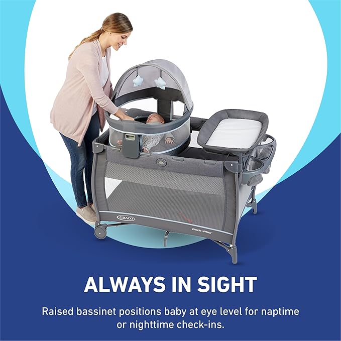 Graco Pack ’n Play Travel Dome LX Playard – Raised Travel Bassinet, UV‑50 Canopy, Changer & Storage, Astin