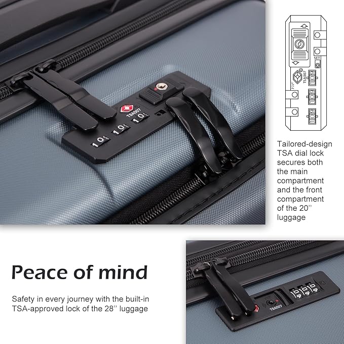 COOLIFE Luggage Suitcase Piece Carry On ABS+PC Spinner Trolley with pocket Compartmnet(Titanium gray, 20in(carry on))