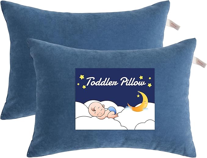 NTBAY Toddler Pillows, Down Alternative 13"x18" Pillows, Machine Washable - Soft and Breathable Travel Small Pillow for Sleeping, Ideal for Daycare, Crib, Cot, Denim Blue