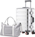 WEICHEN All Aluminum Magnesium Carry On Luggage with Duffle-Travel Bag, 22x14x9 Airline Approved 20 Inch Hard Shell Suitcase with Spinner Wheels and TSA Lock