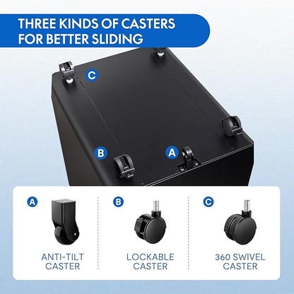 FLEXISPOT Metal File Cabinet for Home Office Mobile File Cabinet with Lock 3 Drawer Filing Cabinets for Legal/Letter/A4 File, Round Corner Design,Black