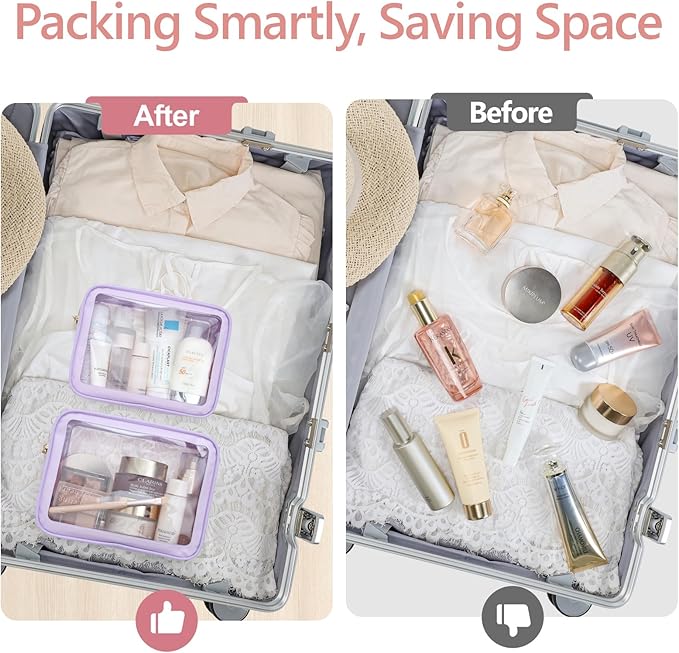 PACKISM TSA Approved Toiletry Bag - Upgrade Color-Edged Clear Makeup Bags, Clear Toiletry Bags For Traveling Fits Various Storage Needs