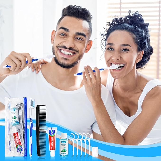 10 Set Travel Toothbrush Kit Bulk,Disposable Toothbrush with Toothpaste Set with Mouthwash,Toothpaste,Cover,Comb,Zip Bag,Floss Picks,Toothbrushes Set for Homeless,Travel